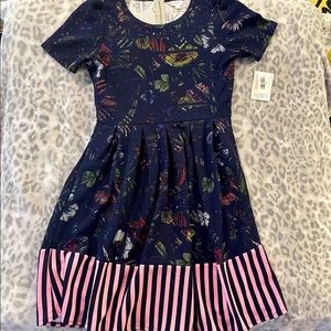 LuLaRoe Womens Size XL Amelia Dress Blue Short Sleeve MIDI Stripes Cute Zipper